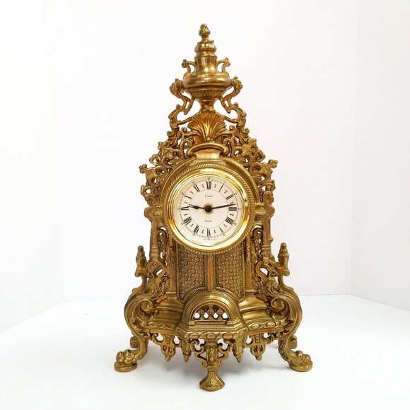 Antique Inspired Ornate  Aged Gold Metal Uranio Quartz West Company Metal Clock! - Picture 1 of 14